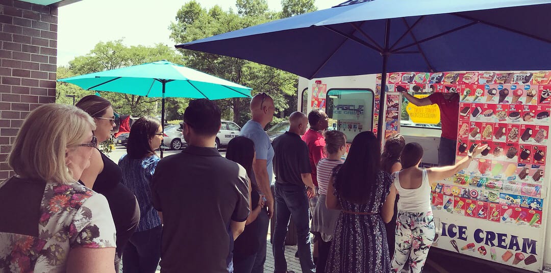 Planned employees in line for ice cream